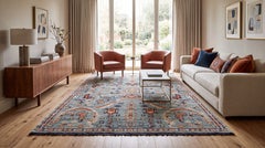 Modern Transitional Egyptian Wool & Nylon Medallion Rug in Seafoam & Terracotta