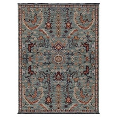 Modern Transitional Egyptian Wool & Nylon Medallion Rug in Seafoam & Terracotta
