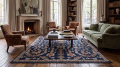 8x11 Modern Transitional Egyptian Wool Blend Area Rug in Indigo Navy & Rust