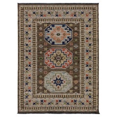 Modern Transitional Geo-Medallion Area Rug in Brown & Rust