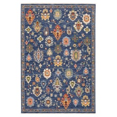 Modern Transitional Egyptian Wool & Nylon Rug in Vibrant Indigo & Jewel Tones