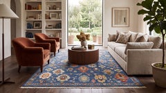 Modern Transitional Egyptian Wool & Nylon Rug in Vibrant Indigo & Jewel Tones