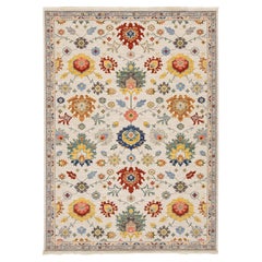 Modern Egyptian Wool-Blend Rug Vibrant loral & Botanical Design in Cream
