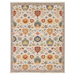 Machine-Made Wool & Nylon Transitional Rug Ivory with Teal & Saffron Accents