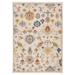 Contemporary Egyptian Oushak Motif Wool Area Rug in Earthy Multicolors
