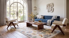 Contemporary Egyptian Oushak Motif Wool Area Rug in Earthy Multicolors