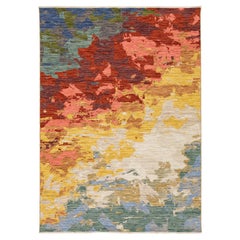Modern Abstract Painterly Egyptian Rug in Rust, Ochre & Teal 10x13 Wool-Nylon
