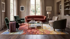 Modern Abstract Painterly Egyptian Rug in Rust, Ochre & Teal 10x13 Wool-Nylon