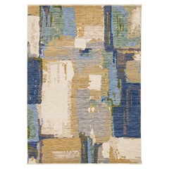 Contemporary Abstract Wool & Nylon Area Rug In Blue & Gold
