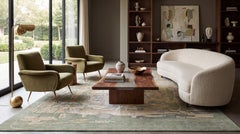 Modern Abstract Expressionist Hand-Knotted Wool Area Rug in Ochre and Cream