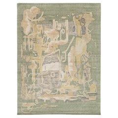 Modern Abstract Expressionist Hand-Knotted Wool Area Rug in Ochre and Cream