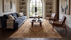 Mid-Century Vintage Tribal Wool Rug with Diamond Medallions & Earthy Neutral