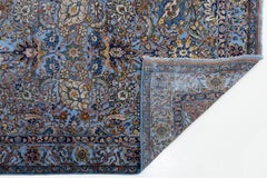 Vintage Hand-Knotted Blue Floral Wool Rug with Intricate Garden & Bird Motif