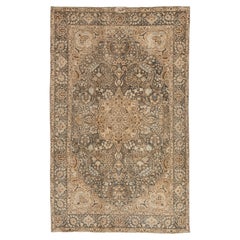 Tappeto vintage in lana annodato a mano – Tonalità terra neutre e medaglione color antracite