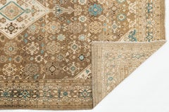 Vintage-Teppich aus handgeknüpfter Wolle in neutralem Beige, Braun und Türkis mit Medaillon-Motiv