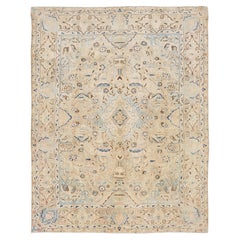Vintage Kerman Vase Rug with Soft Neutral Palette and Medallion Design