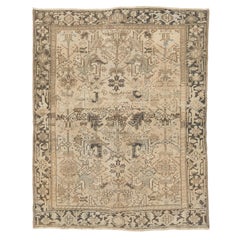 Subdued Vintage Muted Beige & Charcoal Geometric Tribal Wool Rug