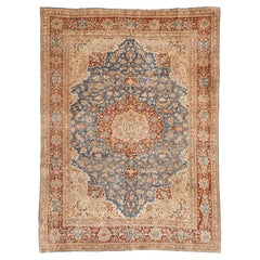 Fine Vintage Medallion Wool Area Rug in Indigo Blue & Rust