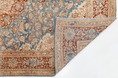 Fine Vintage Medallion Wool Area Rug in Indigo Blue & Rust