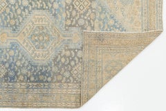 Antique Anatolian Tribal Wool Rug in Faded Sky Blue, Charcoal, and Beige