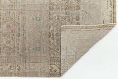 Antique Hand-Knotted Neutral Extra Long Runner Rug in Beige, Soft Blue & Taupe