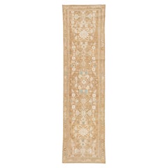 Antique Anatolian Hallway Runner - Neutral Honey & Soft Aqua Hand-Knot Wool