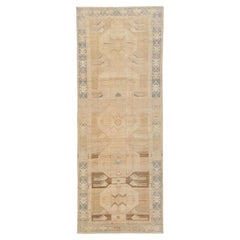 Vintage Neutral Anatolian Wool Runner Rug Hand-Knotted Geometric