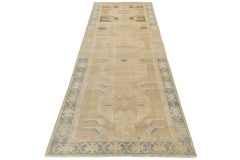 Vintage Neutral Anatolian Wool Runner Rug Hand-Knotted Geometric