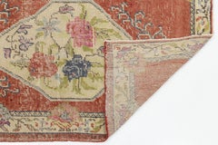 Turkish Anatolian Wool Accent Rug with Central Floral Medallion in Terracotta