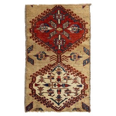 Mid-Century Hand-Knot Anatolian Turkish Wool Rug  Tribal Geometric Medallions