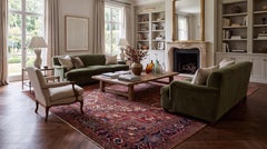 Fine Antique Hand-Knotted Area Rug in Warm Crimson & Indigo