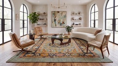 Vintage Revival Handmade Wool Rug with Botanical Medallion & Soft Sage Border