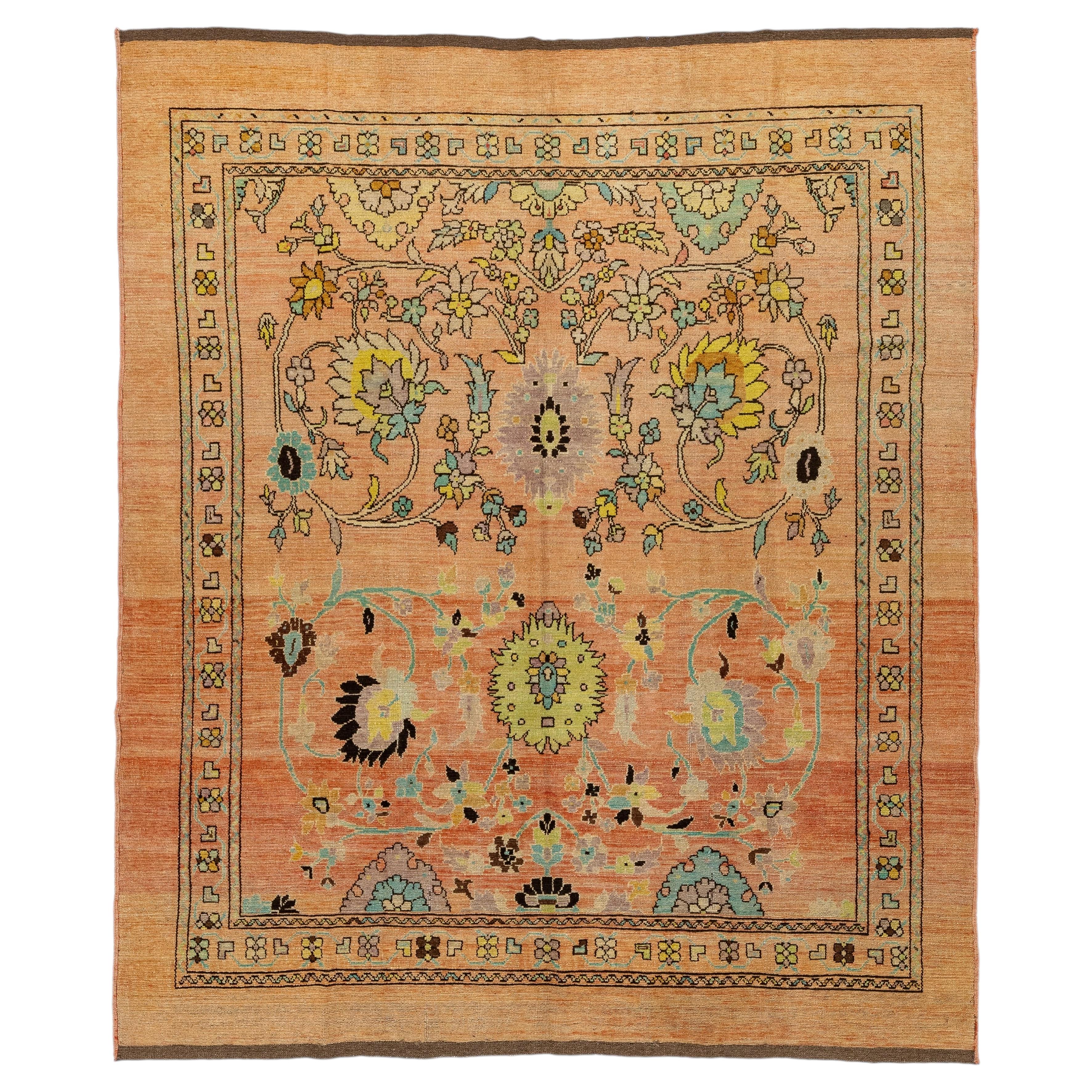 9x9 Hand-Knotted Wool Vintage Revival Amber and Terracotta Area Rug For ...