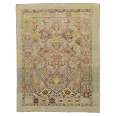 Vintage Revival Hand-Knotted Wool Rug in Soft Pastel Tones & Botanical Pattern
