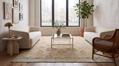 Vintage Revival Hand-Knotted Wool Rug in Soft Pastel Tones & Botanical Pattern