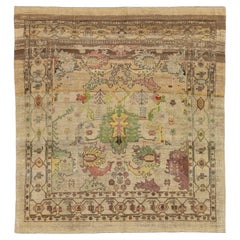 Vintage Revival Neutral Hand-Knotted Wool Area Rug with Muted Botanical Motifs