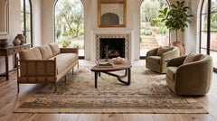 Vintage Revival Neutral Hand-Knotted Wool Area Rug with Muted Botanical Motifs
