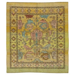 Vintage Revival Hand-Knotted Wool Rug with Botanical Motif in Chartreuse Tones