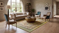 Vintage Revival Hand-Knotted Wool Rug with Botanical Motif in Chartreuse Tones