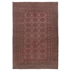 Tapis vintage en laine Tekke Bokhara, noué à la main, dans des tons rosés et prune discrets