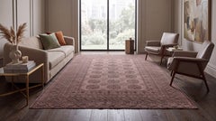 Tapis vintage en laine Tekke Bokhara, noué à la main, dans des tons rosés et prune discrets
