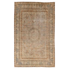 Antique Handmade Kerman Wool Rug with Soft Neutral & Blush Palette