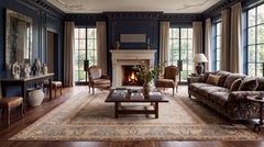 Antique Handmade Kerman Wool Rug with Soft Neutral & Blush Palette