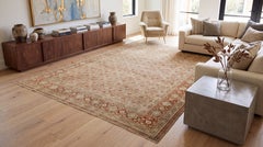 Antique Tabriz Rug with Floral Motif & Rust Red Border  Muted Sage & Cream