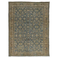 20th Century Antique Malayer Wool Rug in Muted Indigo and Beige 10x14