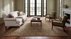 Antique Malayer Rug with Neutral Taupe & Slate All-Over Floral Pattern