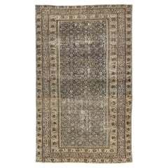 Antique Malayer Wool Rug with Indigo lattice & Muted Earth Tones