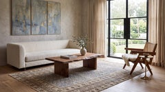 Antique Malayer Wool Rug with Indigo lattice & Muted Earth Tones