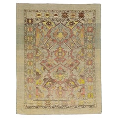 Tappeto in lana annodato a mano in stile vintage revival – Motivo tribale geometrico dai toni pastello tenui