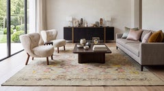 Tappeto in lana annodato a mano in stile vintage revival – Motivo tribale geometrico dai toni pastello tenui